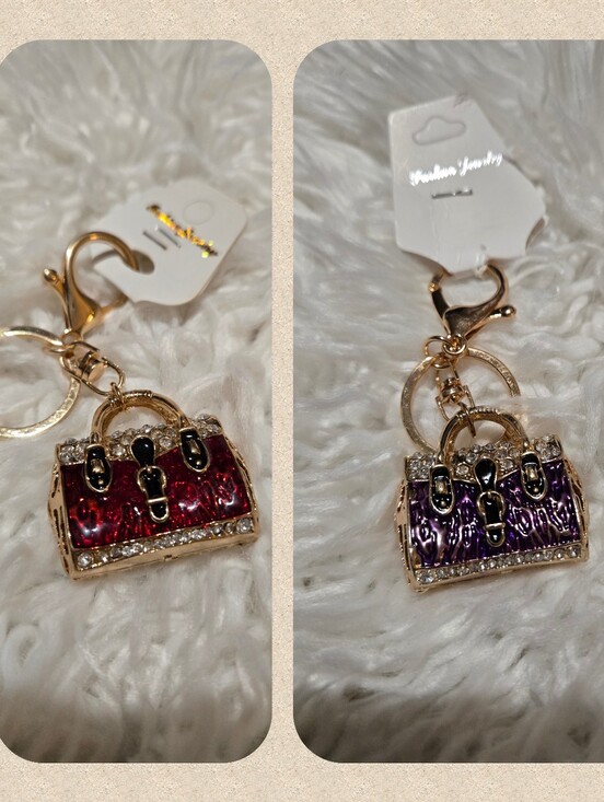 Other - New Rhinestone Handbag Bag Charm Keychain Purple Red With Gold Detailing